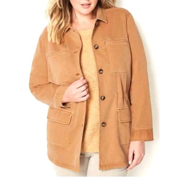 J. Jill Anorak Utility Jacket Button Front Drawstring Waist Tan 3X Chic Casual - Picture 15 of 16